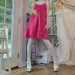 American eagle hot pink polkadot empire waistline tiered mini dress